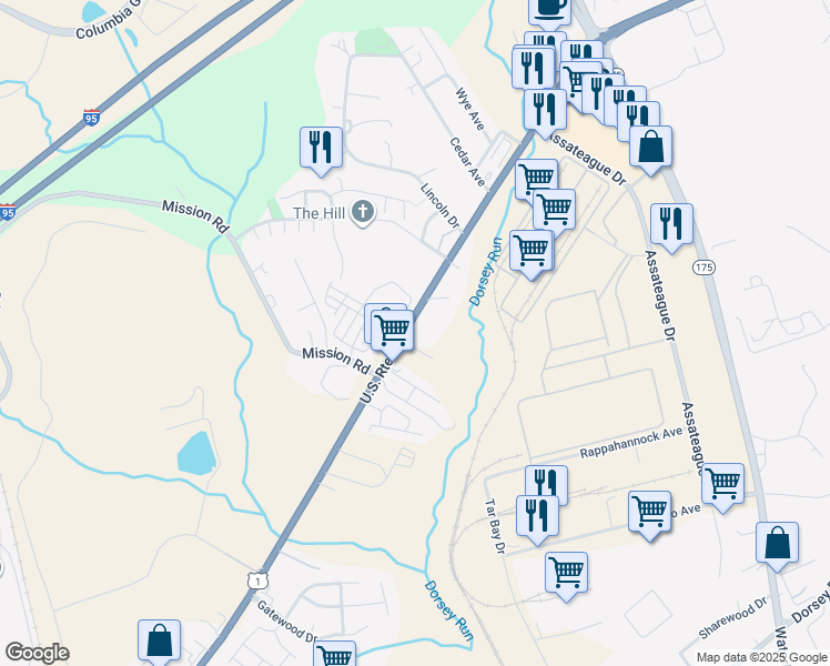 map of restaurants, bars, coffee shops, grocery stores, and more near 814 Simpson Court in Jessup