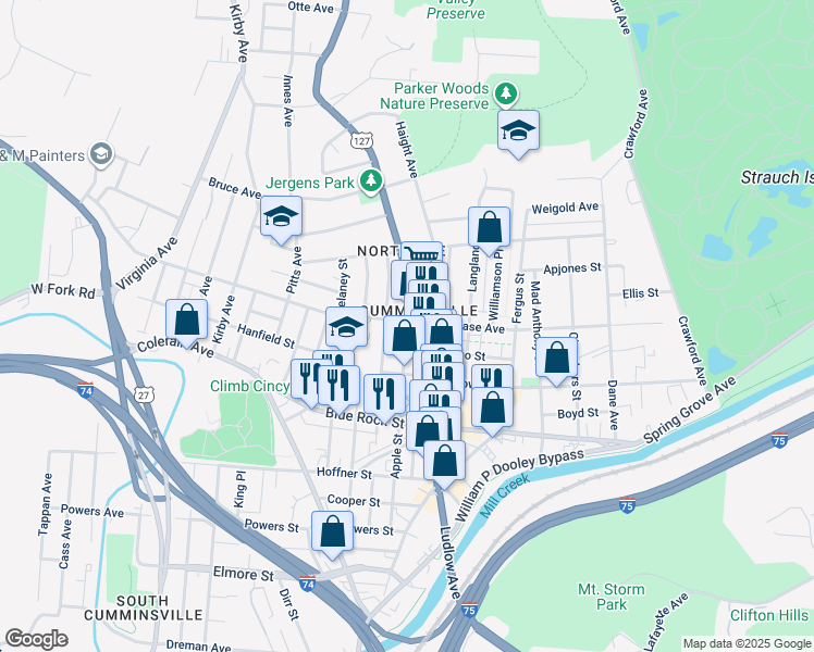 map of restaurants, bars, coffee shops, grocery stores, and more near in Cincinnati