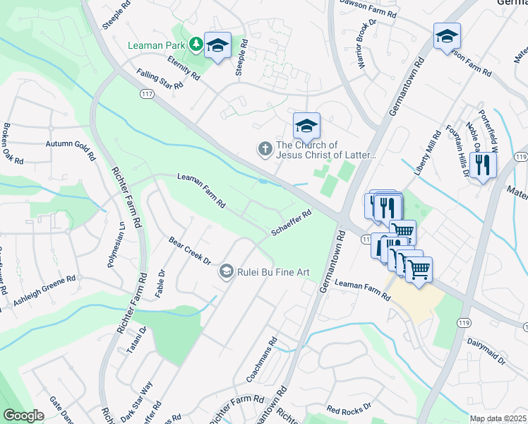 map of restaurants, bars, coffee shops, grocery stores, and more near 13826 Dairy Farm Drive in Boyds