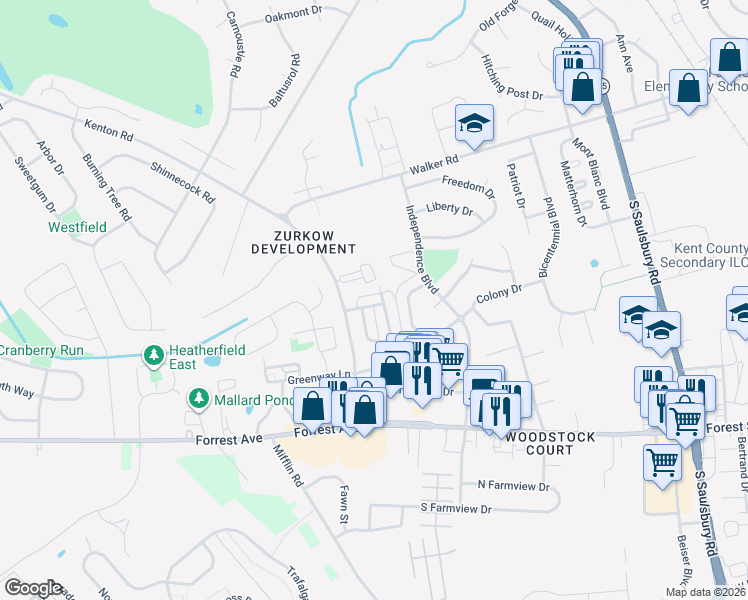 map of restaurants, bars, coffee shops, grocery stores, and more near in Dover