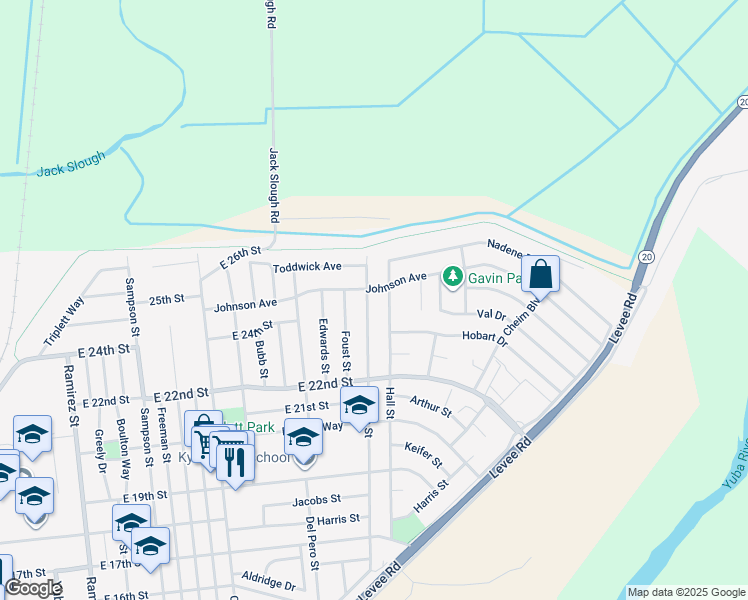 map of restaurants, bars, coffee shops, grocery stores, and more near 1104 Johnson Avenue in Marysville