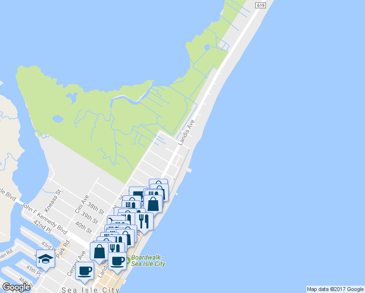 map of restaurants, bars, coffee shops, grocery stores, and more near 2901 Landis Avenue in Sea Isle City