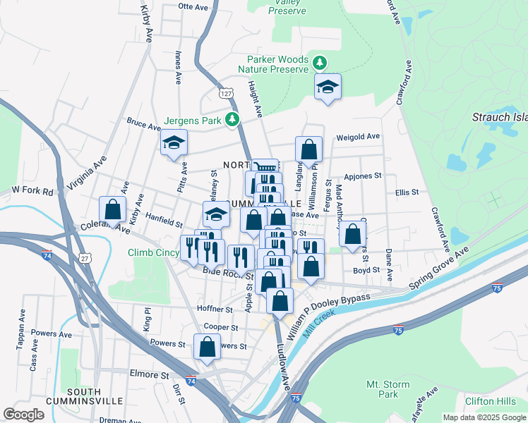 map of restaurants, bars, coffee shops, grocery stores, and more near in Cincinnati