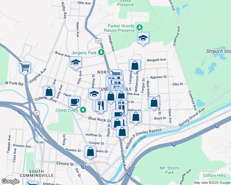 map of restaurants, bars, coffee shops, grocery stores, and more near in Cincinnati