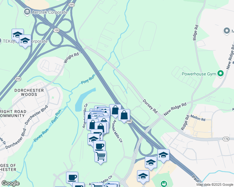 map of restaurants, bars, coffee shops, grocery stores, and more near 7408 Windstream Circle in Hanover
