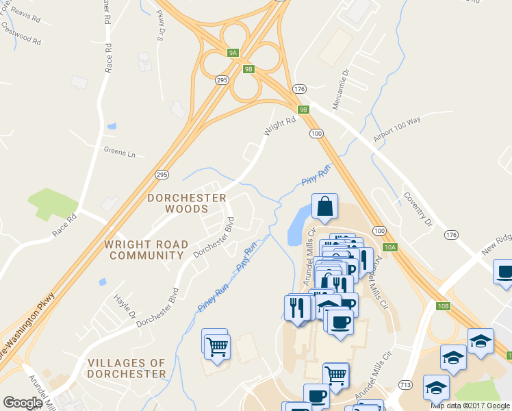 map of restaurants, bars, coffee shops, grocery stores, and more near 1467 Pangbourne Way in Hanover