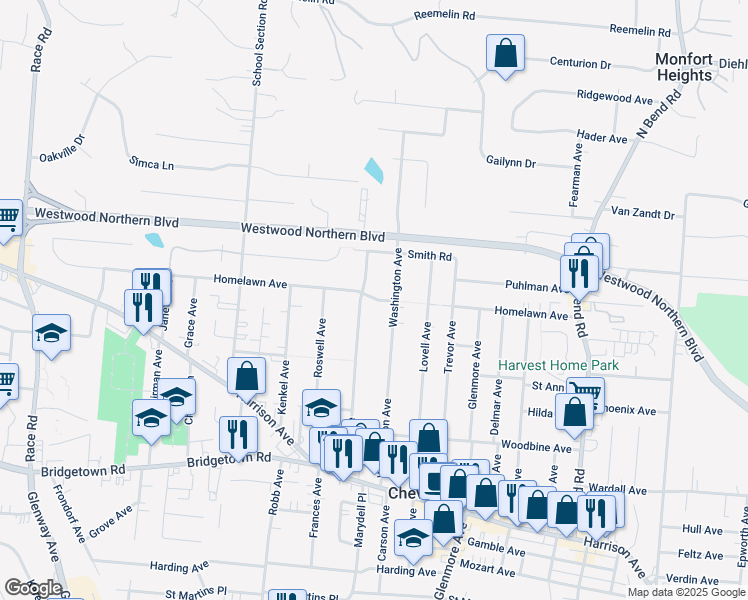 map of restaurants, bars, coffee shops, grocery stores, and more near 4023 Homelawn Avenue in Cincinnati