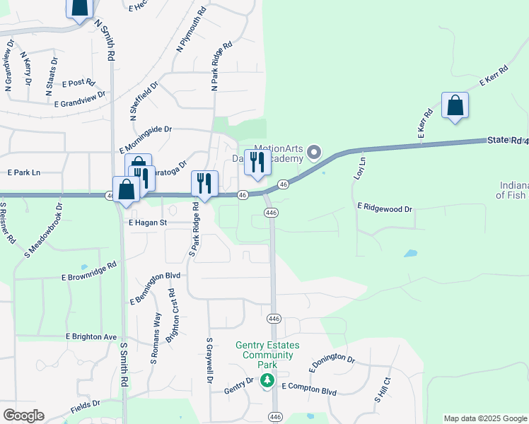 map of restaurants, bars, coffee shops, grocery stores, and more near 4506 East 3rd Street in Bloomington