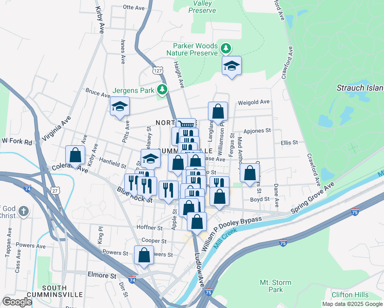 map of restaurants, bars, coffee shops, grocery stores, and more near in Cincinnati