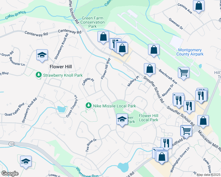 map of restaurants, bars, coffee shops, grocery stores, and more near 18633 Blue Violet Lane in Gaithersburg