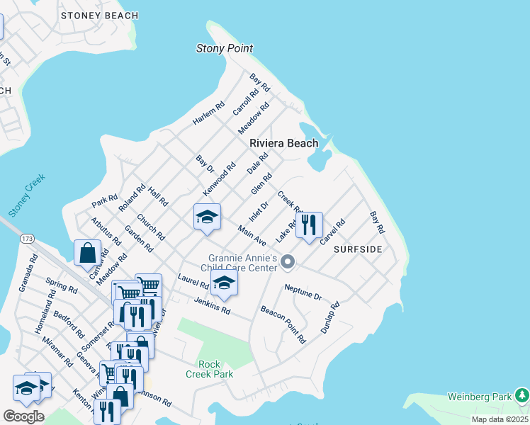 map of restaurants, bars, coffee shops, grocery stores, and more near 213 Inlet Drive in Pasadena