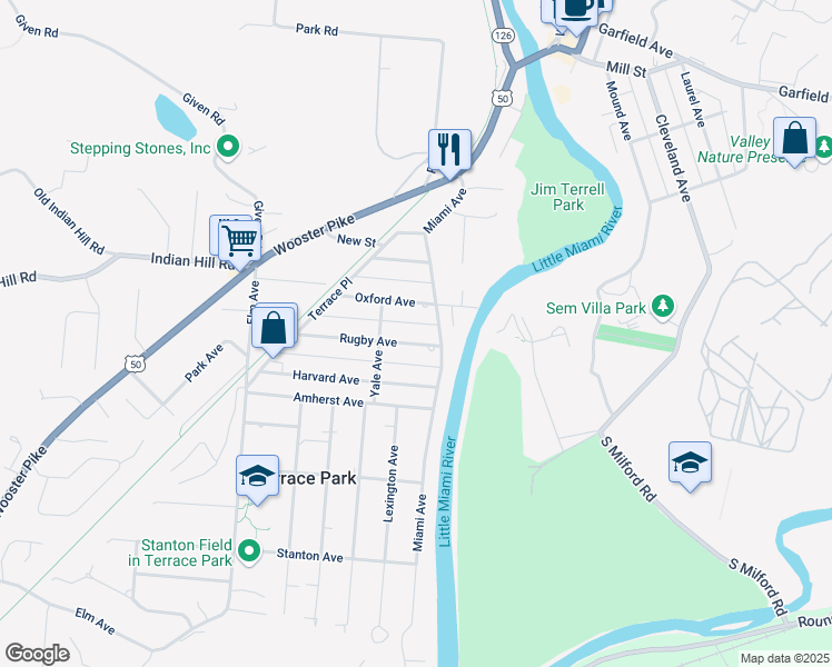 map of restaurants, bars, coffee shops, grocery stores, and more near 210 Rugby Avenue in Terrace Park