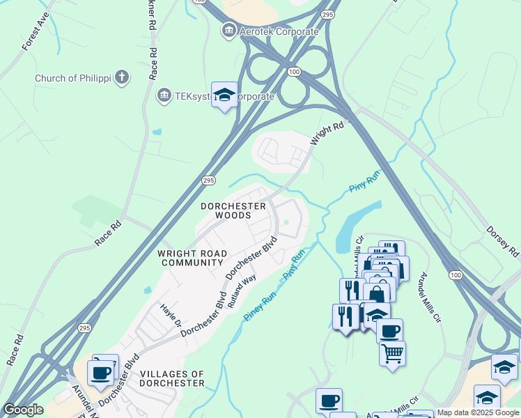 map of restaurants, bars, coffee shops, grocery stores, and more near 7263 Fair Oak Drive in Hanover