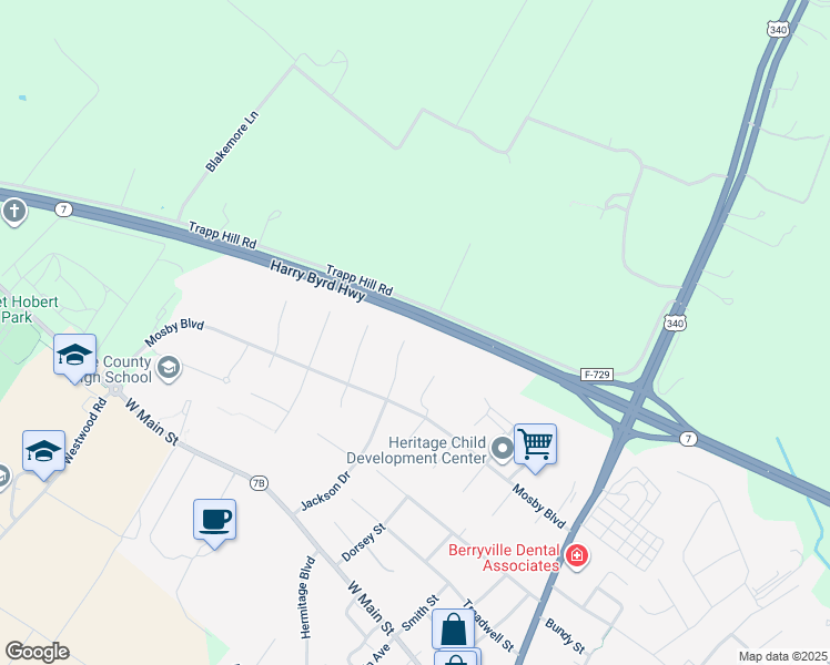 map of restaurants, bars, coffee shops, grocery stores, and more near 206 Rice Street in Berryville