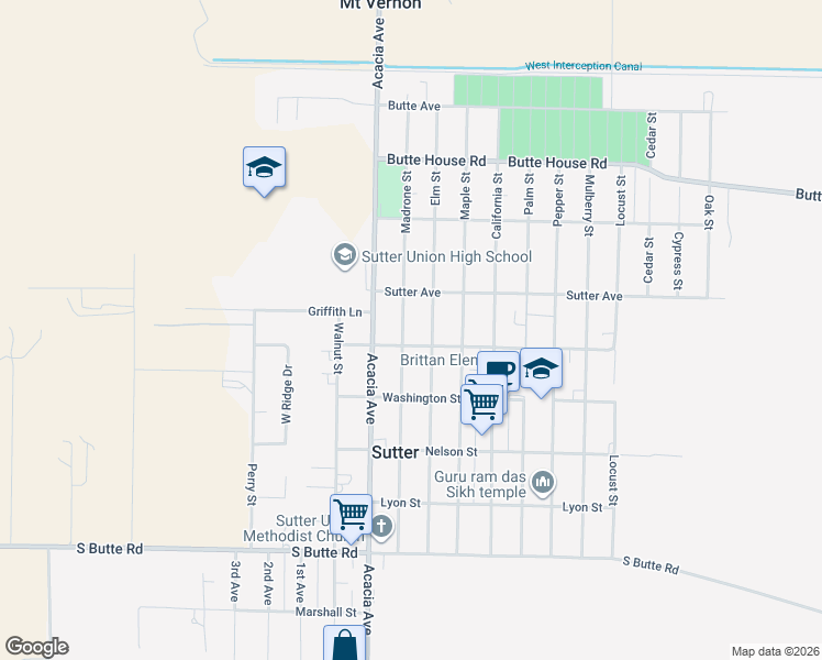 map of restaurants, bars, coffee shops, grocery stores, and more near 2417 Madrone Street in Sutter