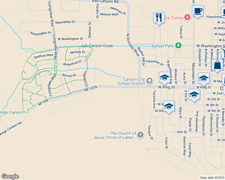 map of restaurants, bars, coffee shops, grocery stores, and more near 1829 Kings Canyon Road in Carson City