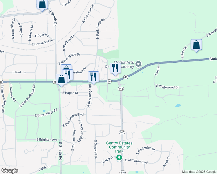 map of restaurants, bars, coffee shops, grocery stores, and more near 4506 East 3rd Street in Bloomington