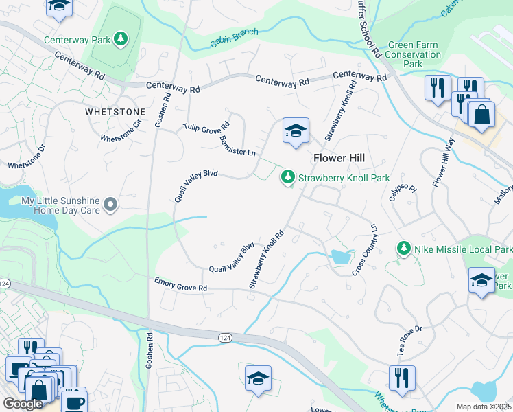 map of restaurants, bars, coffee shops, grocery stores, and more near 18714 Pintail Lane in Gaithersburg