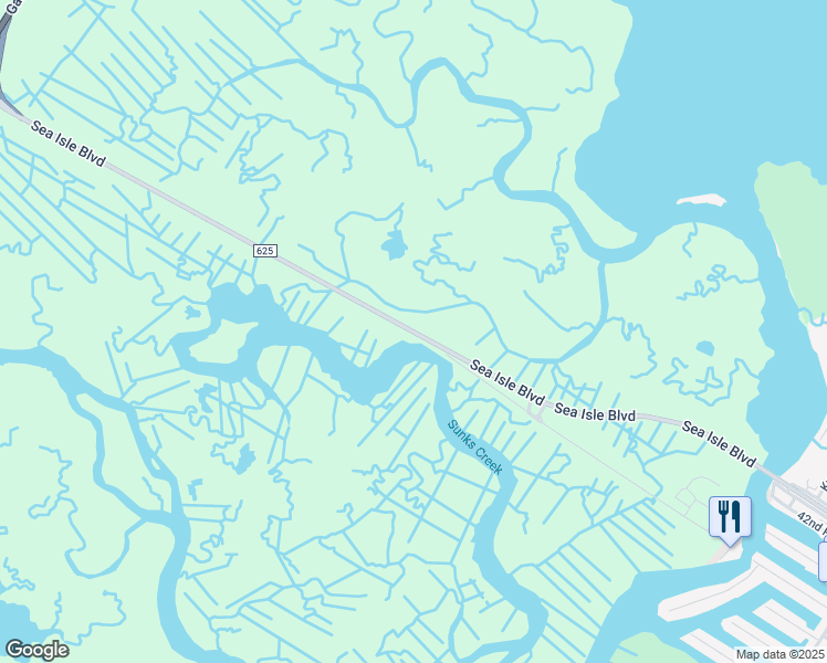 map of restaurants, bars, coffee shops, grocery stores, and more near 91 Sea Isle Boulevard in Cape May County