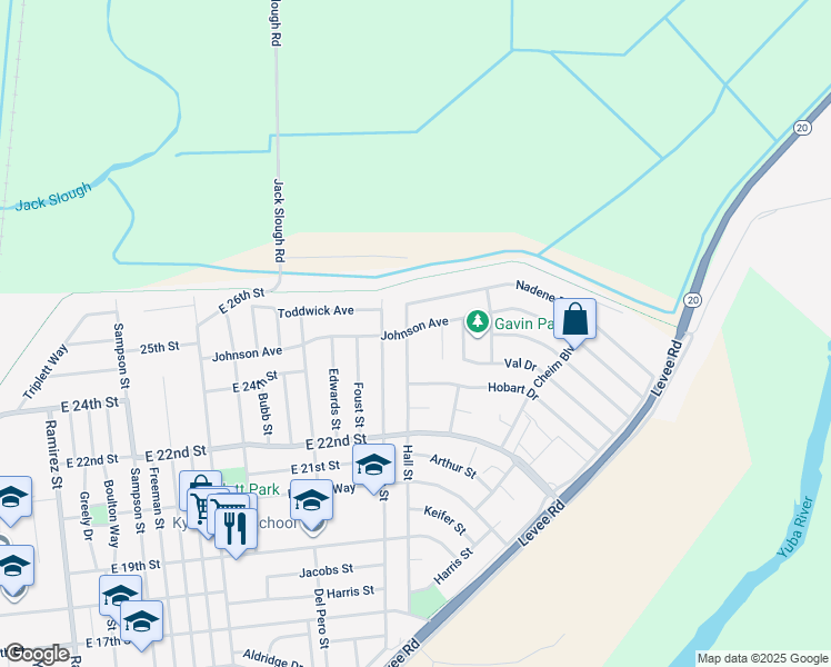 map of restaurants, bars, coffee shops, grocery stores, and more near 1104 Johnson Avenue in Marysville