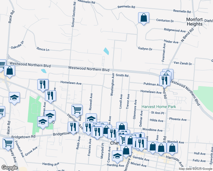 map of restaurants, bars, coffee shops, grocery stores, and more near 4023 Homelawn Avenue in Cincinnati
