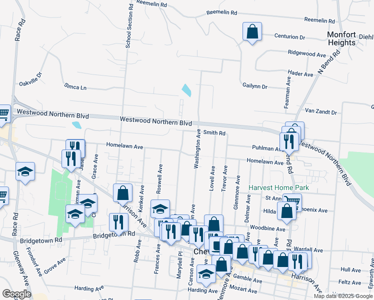 map of restaurants, bars, coffee shops, grocery stores, and more near 4023 Homelawn Avenue in Cincinnati