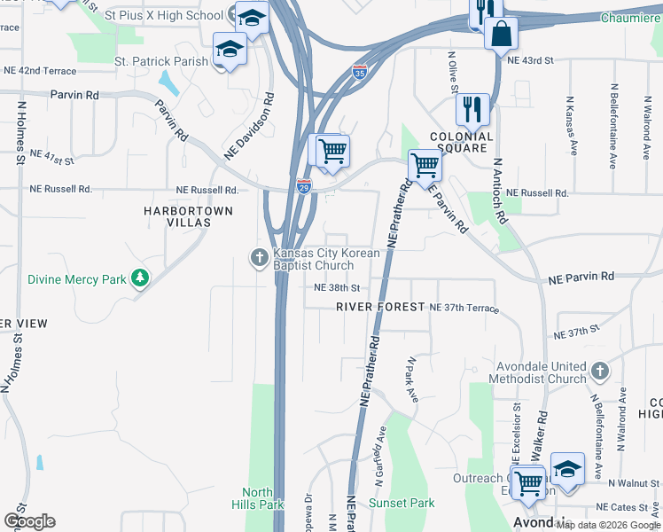 map of restaurants, bars, coffee shops, grocery stores, and more near 3817 North Michigan Avenue in Kansas City