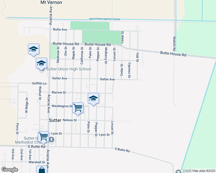 map of restaurants, bars, coffee shops, grocery stores, and more near 2418 Locust Street in Sutter