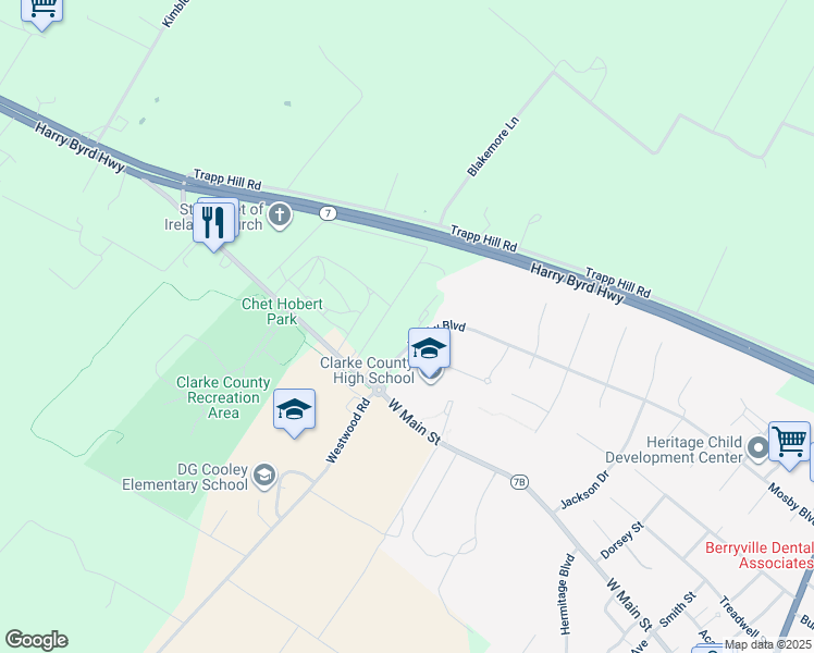 map of restaurants, bars, coffee shops, grocery stores, and more near 201 Tom Whitacre Circle in Berryville