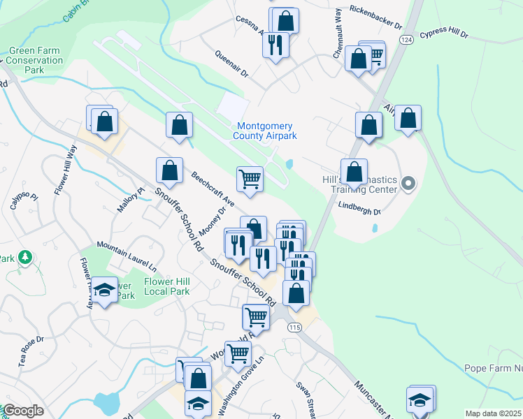 map of restaurants, bars, coffee shops, grocery stores, and more near 7891 Beechcraft Ave in Gaithersburg