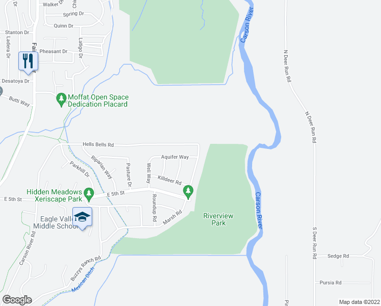 map of restaurants, bars, coffee shops, grocery stores, and more near 5016 Aquifer Way in Carson City
