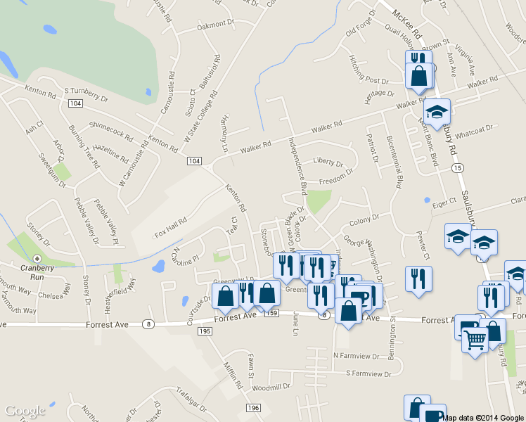 map of restaurants, bars, coffee shops, grocery stores, and more near in Dover