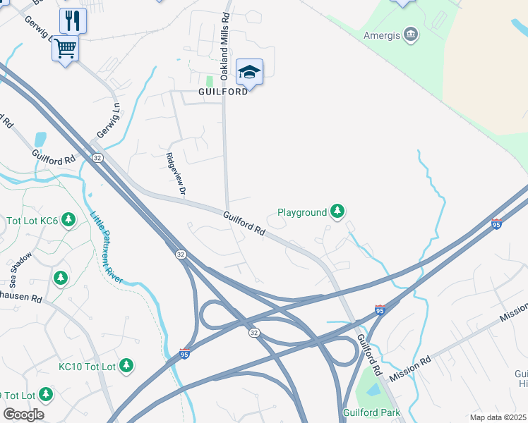 map of restaurants, bars, coffee shops, grocery stores, and more near 9538 Oakhurst Drive in Columbia