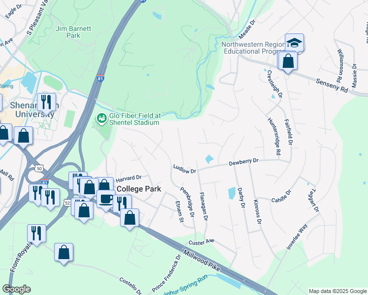 map of restaurants, bars, coffee shops, grocery stores, and more near 112 Keswick Court in Winchester