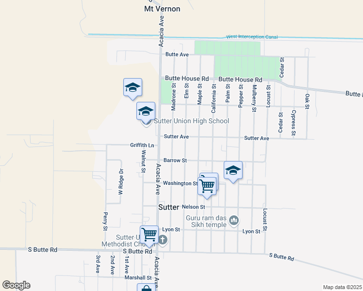 map of restaurants, bars, coffee shops, grocery stores, and more near 2417 Madrone Street in Sutter