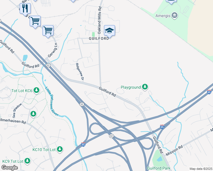 map of restaurants, bars, coffee shops, grocery stores, and more near 9519 Oakhurst Drive in Columbia