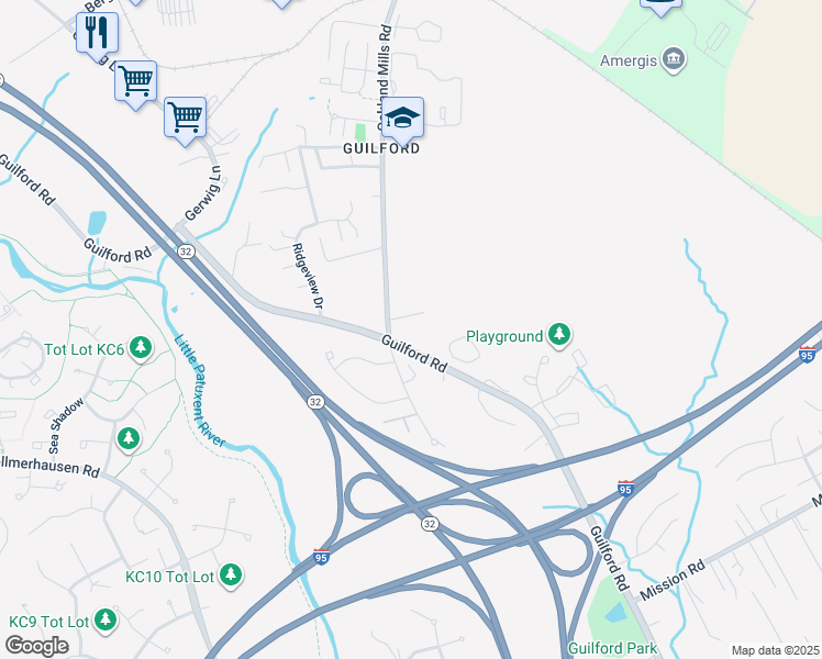 map of restaurants, bars, coffee shops, grocery stores, and more near 9519 Oakhurst Drive in Columbia
