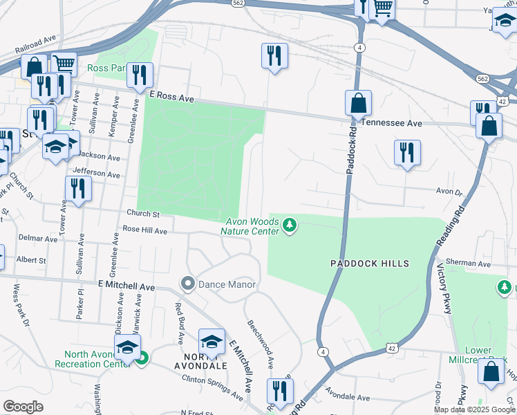 map of restaurants, bars, coffee shops, grocery stores, and more near 4604 Heger Drive in Cincinnati