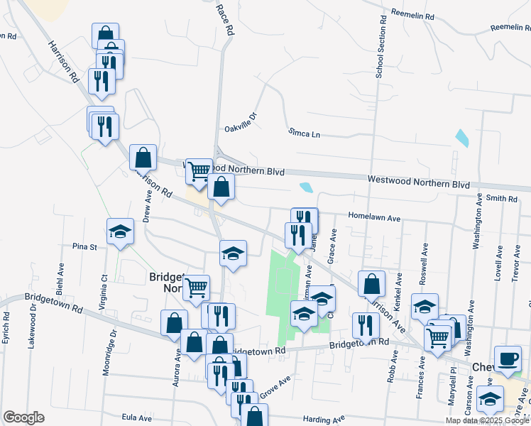 map of restaurants, bars, coffee shops, grocery stores, and more near 3977 Raceview Avenue in Cincinnati