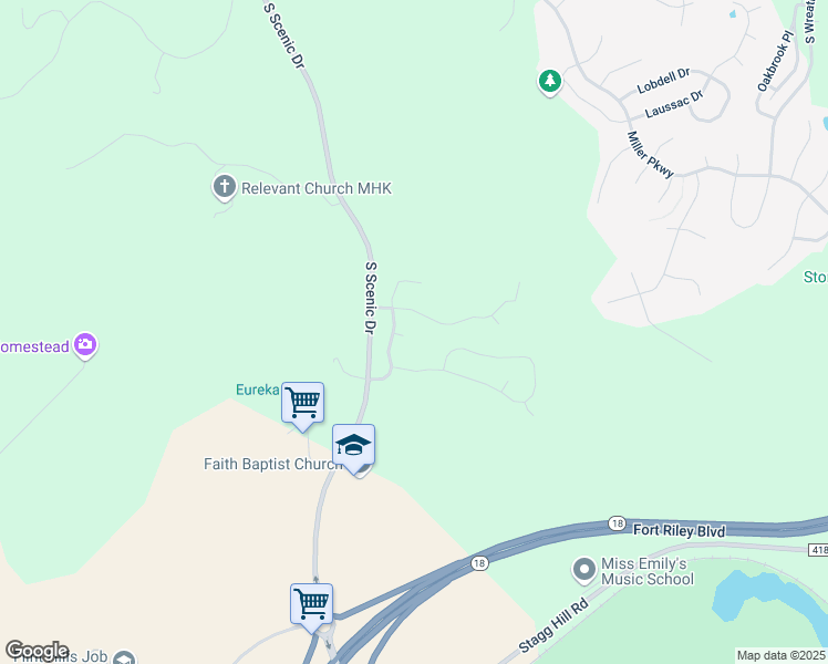 map of restaurants, bars, coffee shops, grocery stores, and more near 5124 Bramblewood Drive in Manhattan