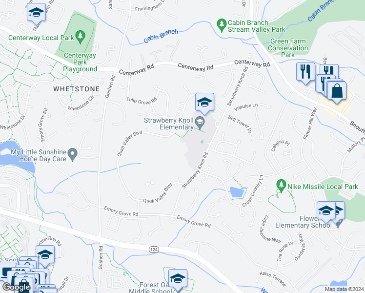 map of restaurants, bars, coffee shops, grocery stores, and more near 18713 Pintail Lane in Gaithersburg