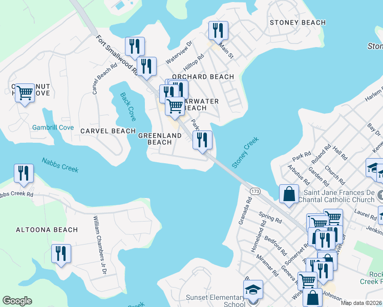 map of restaurants, bars, coffee shops, grocery stores, and more near 419 Greenland Beach Road in Riviera Beach