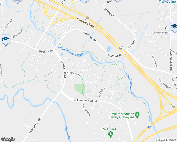 map of restaurants, bars, coffee shops, grocery stores, and more near 9724 Summer Park Court in Columbia