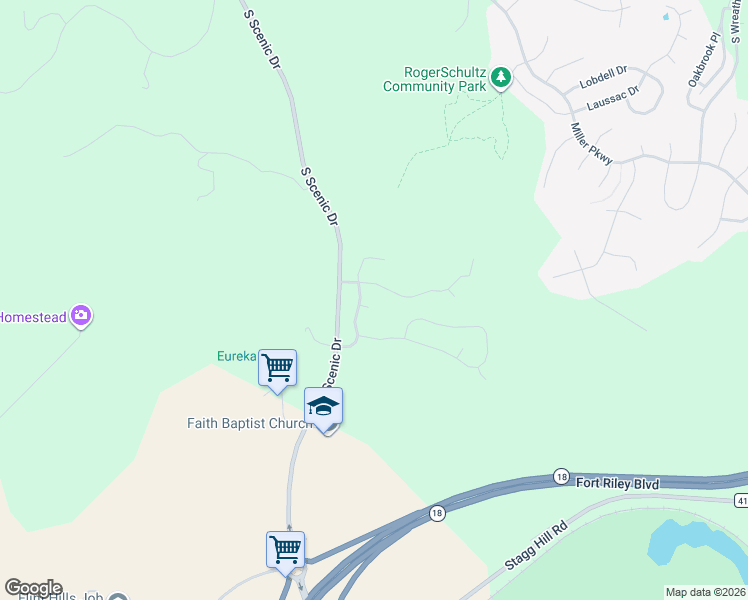 map of restaurants, bars, coffee shops, grocery stores, and more near 5116 Shadowridge Drive in Manhattan