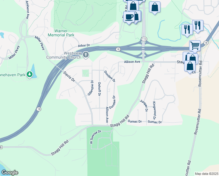 map of restaurants, bars, coffee shops, grocery stores, and more near 805 Allison Avenue in Manhattan