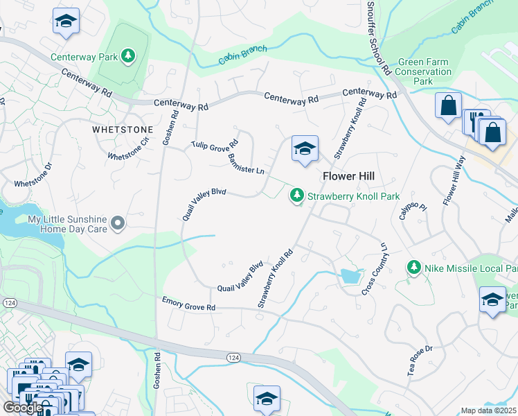 map of restaurants, bars, coffee shops, grocery stores, and more near 18736 Pintail Lane in Gaithersburg