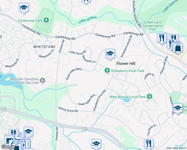 map of restaurants, bars, coffee shops, grocery stores, and more near 18736 Pintail Lane in Gaithersburg