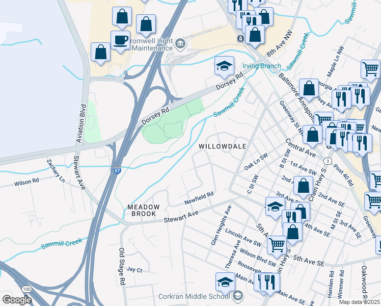 map of restaurants, bars, coffee shops, grocery stores, and more near 710 Glenview Avenue in Glen Burnie