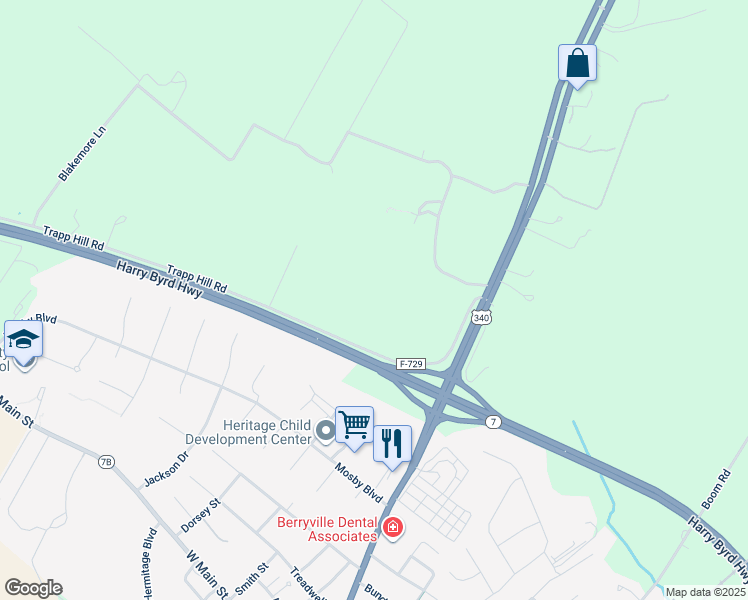 map of restaurants, bars, coffee shops, grocery stores, and more near 398 Trapp Hill Road in Berryville