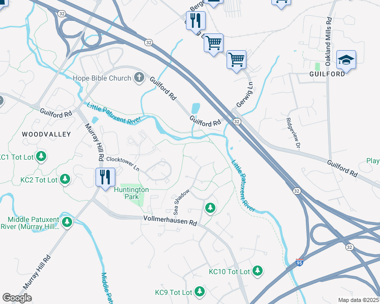 map of restaurants, bars, coffee shops, grocery stores, and more near 9650 Sandlight Court in Columbia